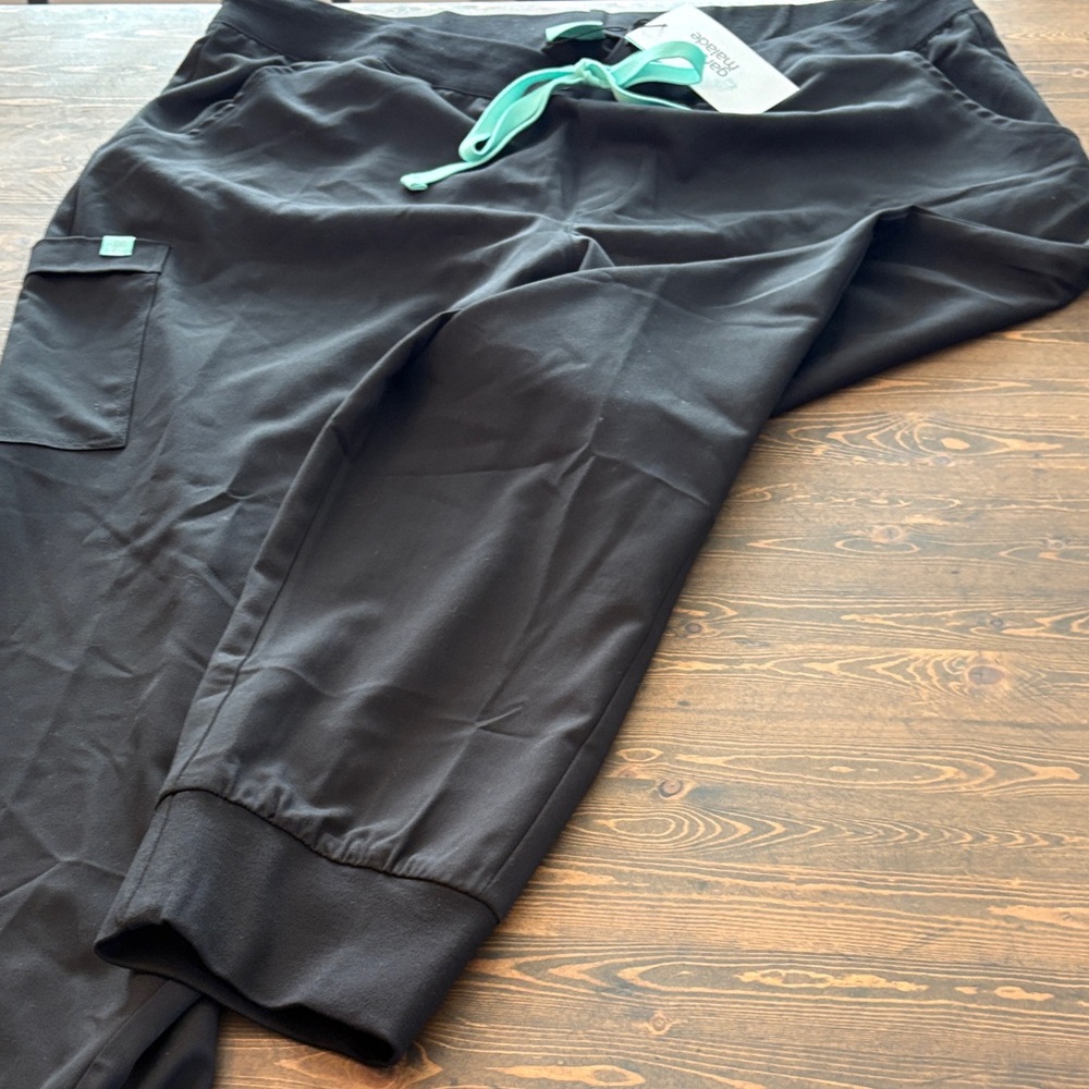 Black scrub Jogger Pants with Teal Drawstring